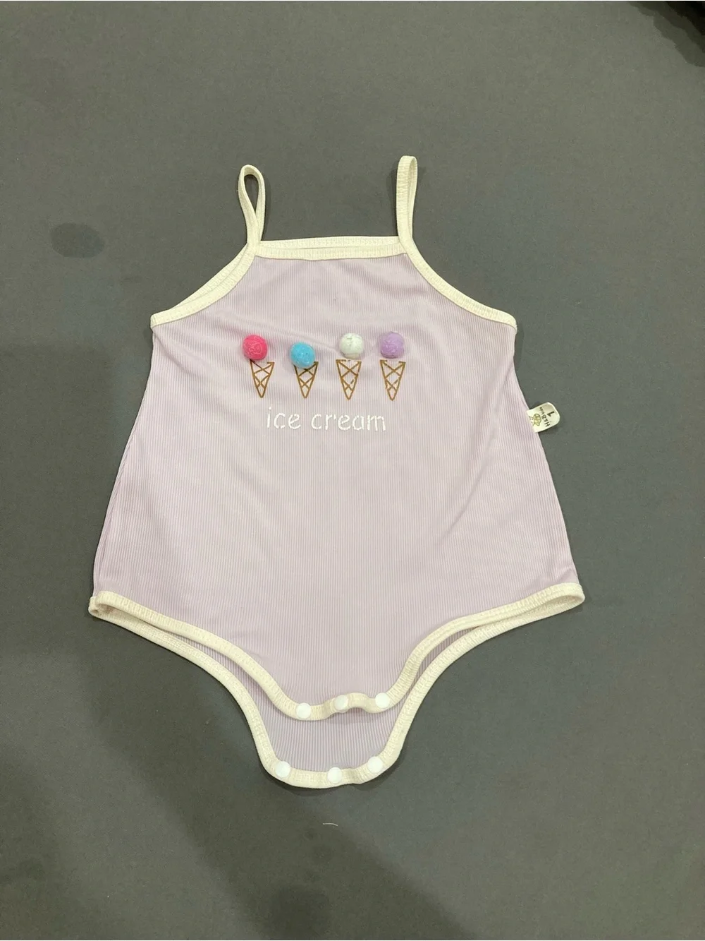 Kids Ice Cream One-Piece Romper - Lavender with Cream Trim